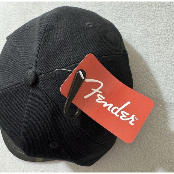 Fender Guitars Spaghetti Logo Black and Camo Flatbill Snapback Hat Cap NWT - Picture 3 of 10